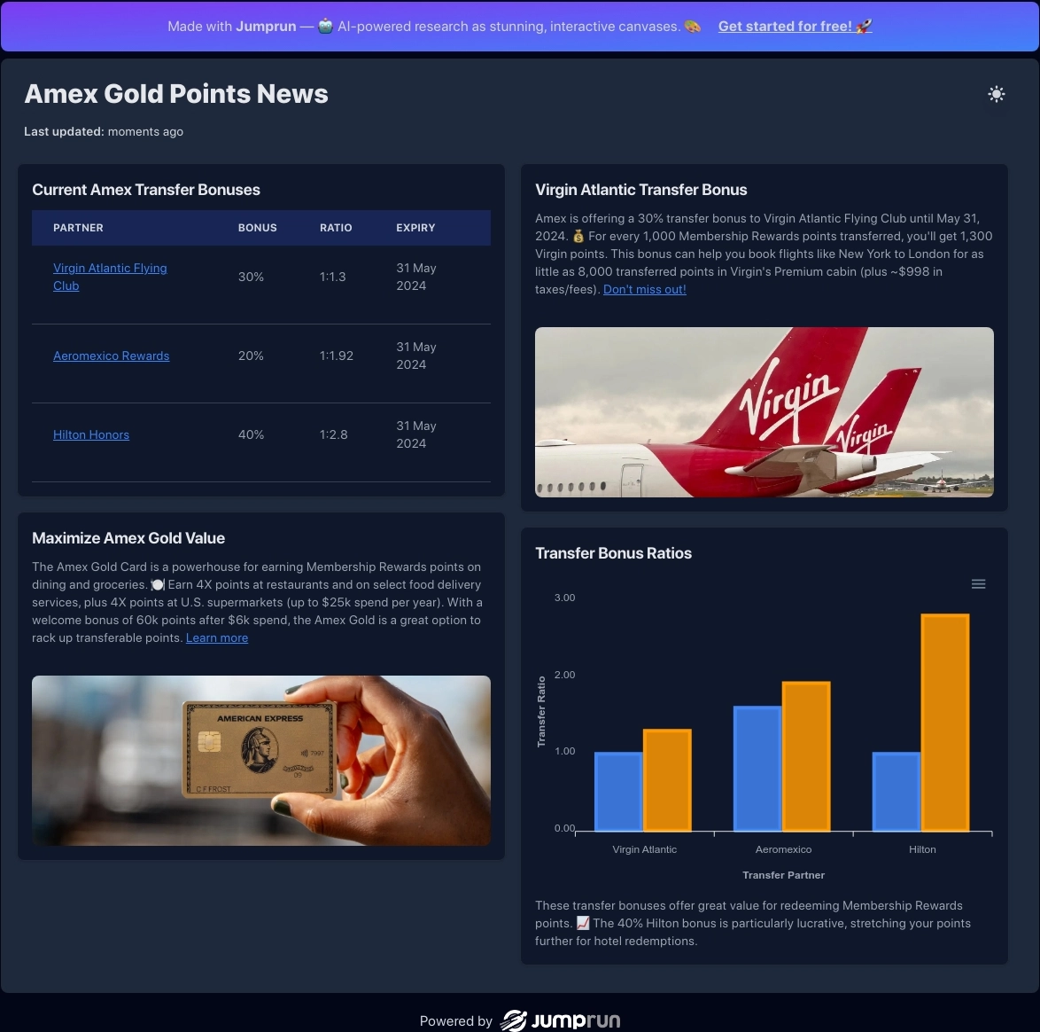 Maximize Amex Membership Rewards points with current transfer bonuses to Virgin Atlantic, Aeromexico, and Hilton.